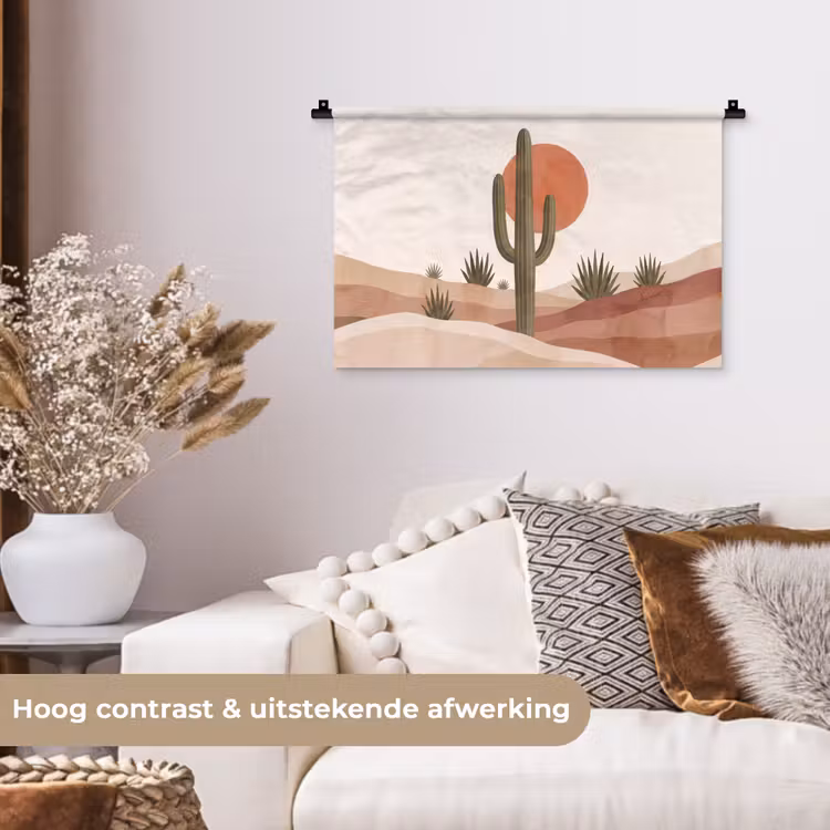 Cactus - Duinen - Modern - Landschap - Groen Wandkleed katoen klein -sfeer1