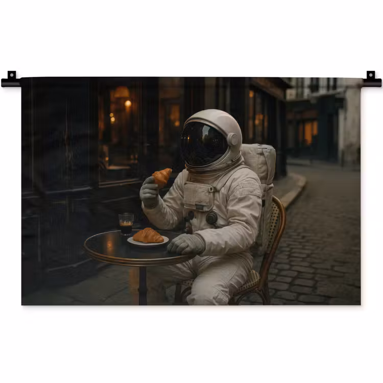 Café - Croissant - Koffie - Astronaut Wandkleed katoen klein -zz3d