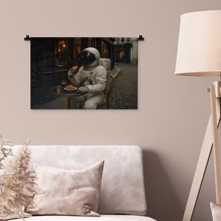 Café - Croissant - Koffie - Astronaut Wandkleed katoen klein -sfeer4