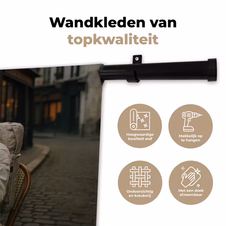 Café - Croissant - Koffie - Astronaut Wandkleed katoen klein -sfeer2