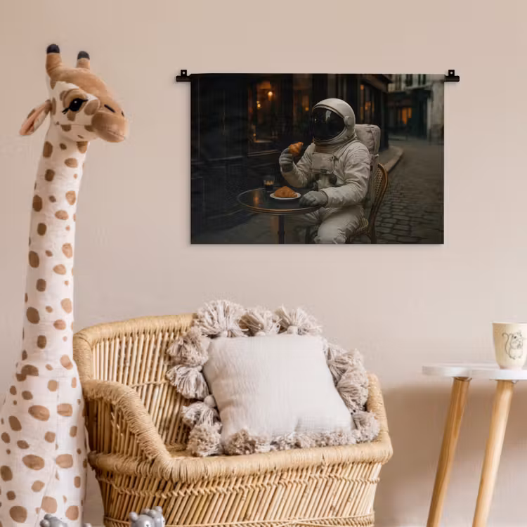 Café - Croissant - Koffie - Astronaut Wandkleed katoen klein -wsfeer5_kind