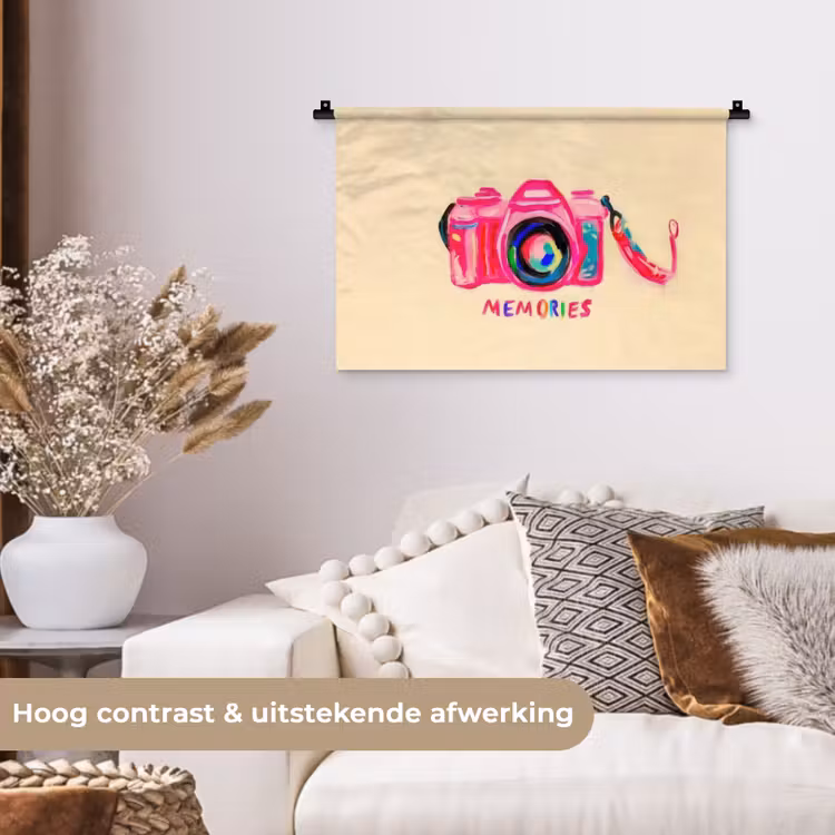 Camera - Memories - Roze - Geschilderd Wandkleed katoen klein -sfeer1