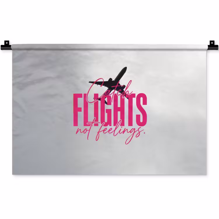 Catch flights not feelings - Vliegtuig - Roze Wandkleed katoen klein -zz3d