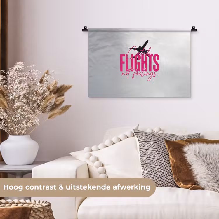 Catch flights not feelings - Vliegtuig - Roze Wandkleed katoen klein -sfeer1
