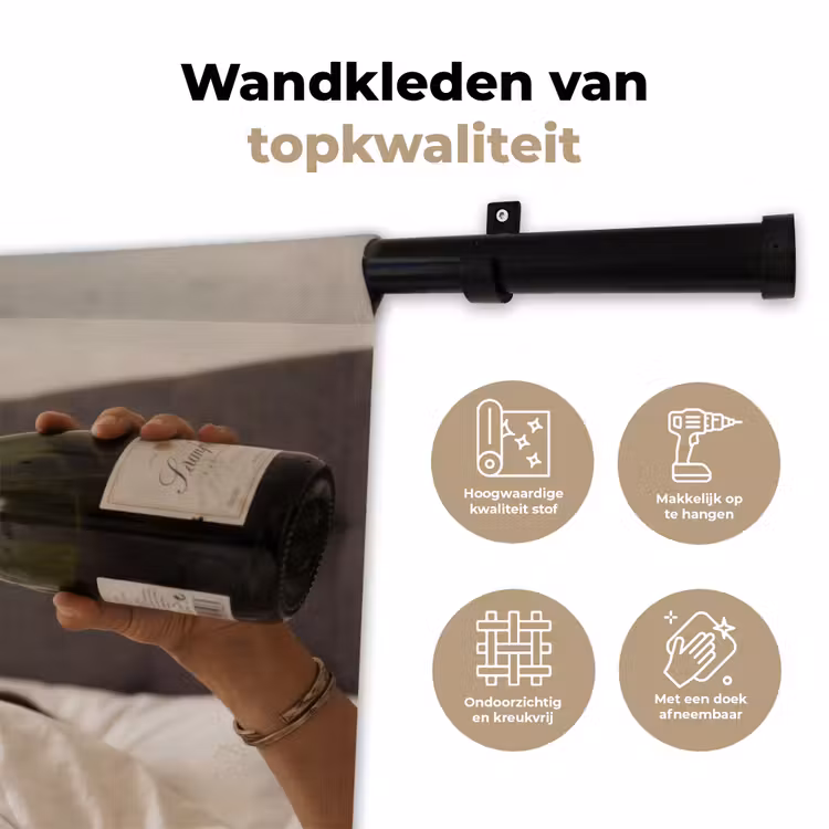 Champagne - Bed - Bubbels Wandkleed katoen klein -sfeer2