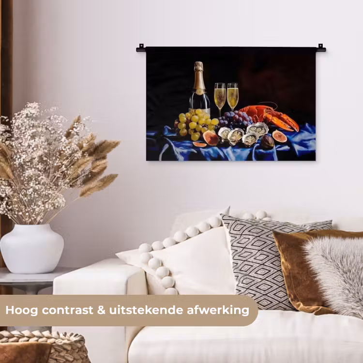 Champagne - Luxe - Oesters Wandkleed katoen klein -sfeer1