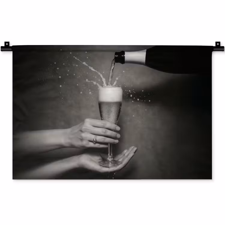 Champagnefles - Glas - Minimalistisch - Spetters Wandkleed katoen klein -zz3d