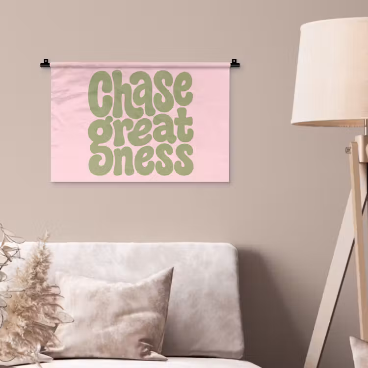 Chase greatness - Groen - Roze - Retro Wandkleed katoen klein -sfeer4