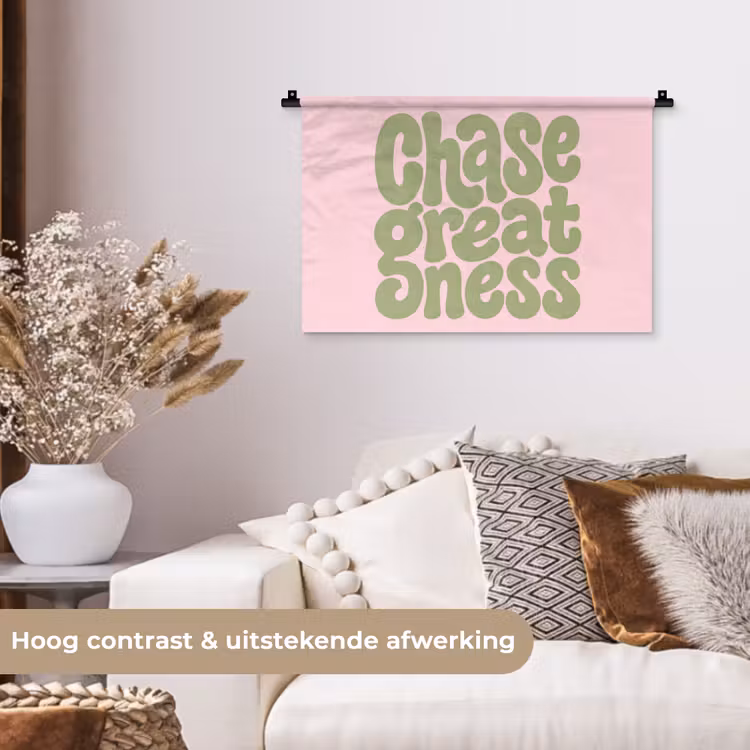 Chase greatness - Groen - Roze - Retro Wandkleed katoen klein -sfeer1
