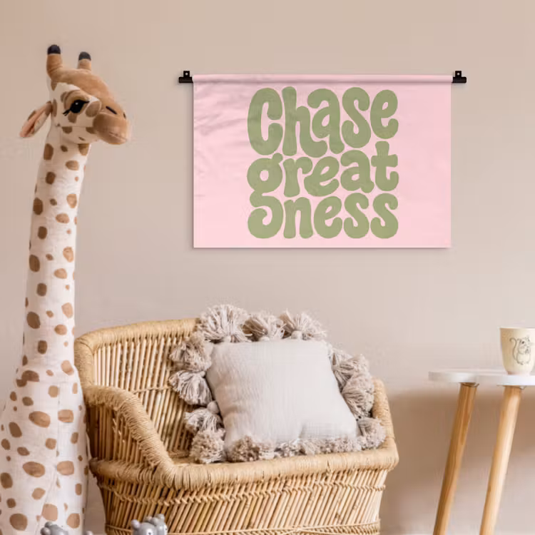 Chase greatness - Groen - Roze - Retro Wandkleed katoen klein -wsfeer5_kind
