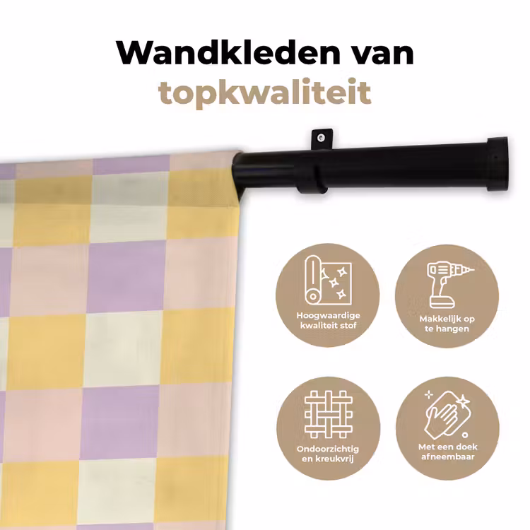 Cheers Chica - Ruitjes - Lila - Geel Wandkleed katoen klein -sfeer2