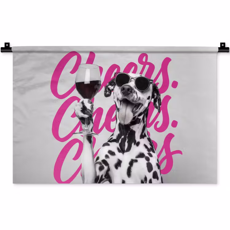 Cheers - Hond - Roze - Wijn Wandkleed katoen klein -zz3d