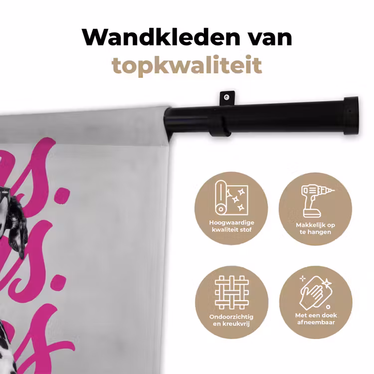 Cheers - Hond - Roze - Wijn Wandkleed katoen klein -sfeer2