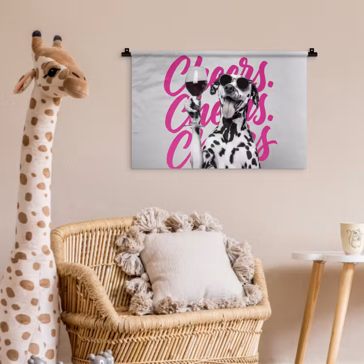 Cheers - Hond - Roze - Wijn Wandkleed katoen klein -wsfeer5_kind