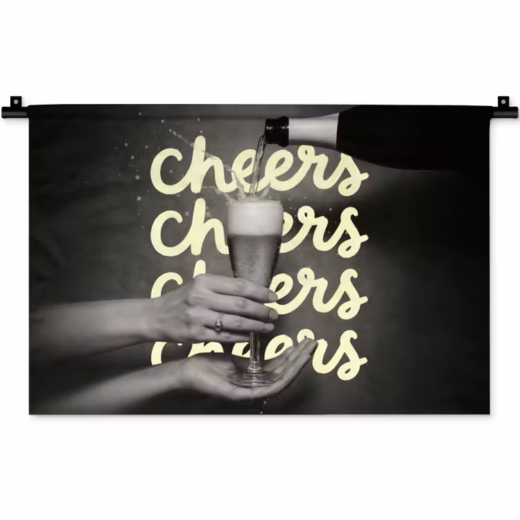 Cheers - Wijn - Zwart - Wit Wandkleed katoen klein -zz3d
