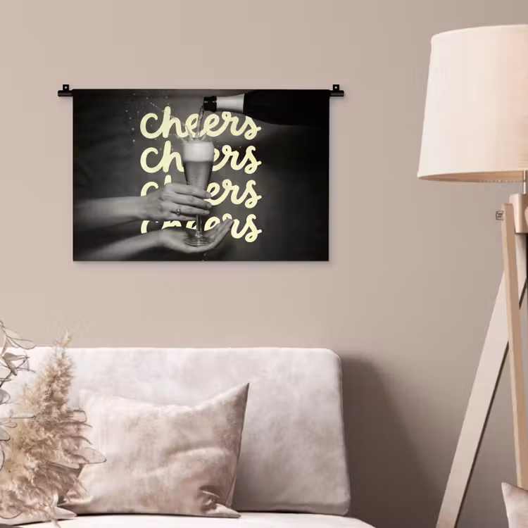 Cheers - Wijn - Zwart - Wit Wandkleed katoen klein -sfeer4