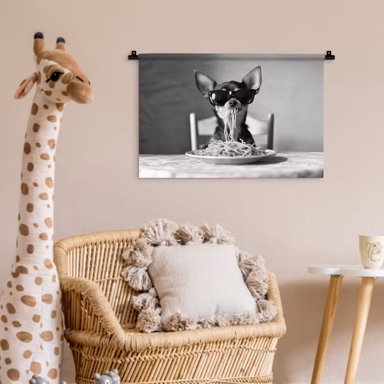 Chihuahua - Hond - Zonnebril - Humoristisch - Zwart - Wit - Spaghetti Wandkleed katoen klein -wsfeer5_kind