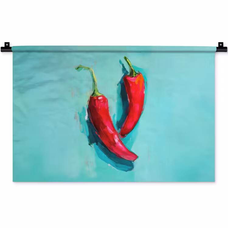 Chilipepers - Geverfd - Rood Wandkleed katoen klein -zz3d