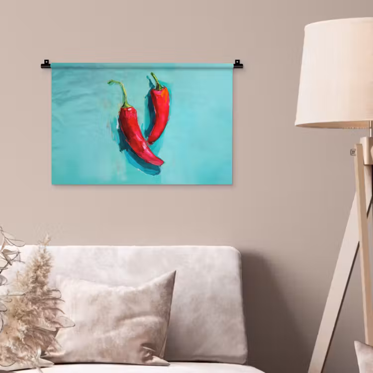 Chilipepers - Geverfd - Rood Wandkleed katoen klein -sfeer4