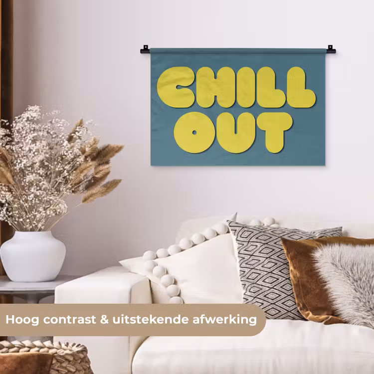 Chill out - Geel - Blauw Wandkleed katoen klein -sfeer1