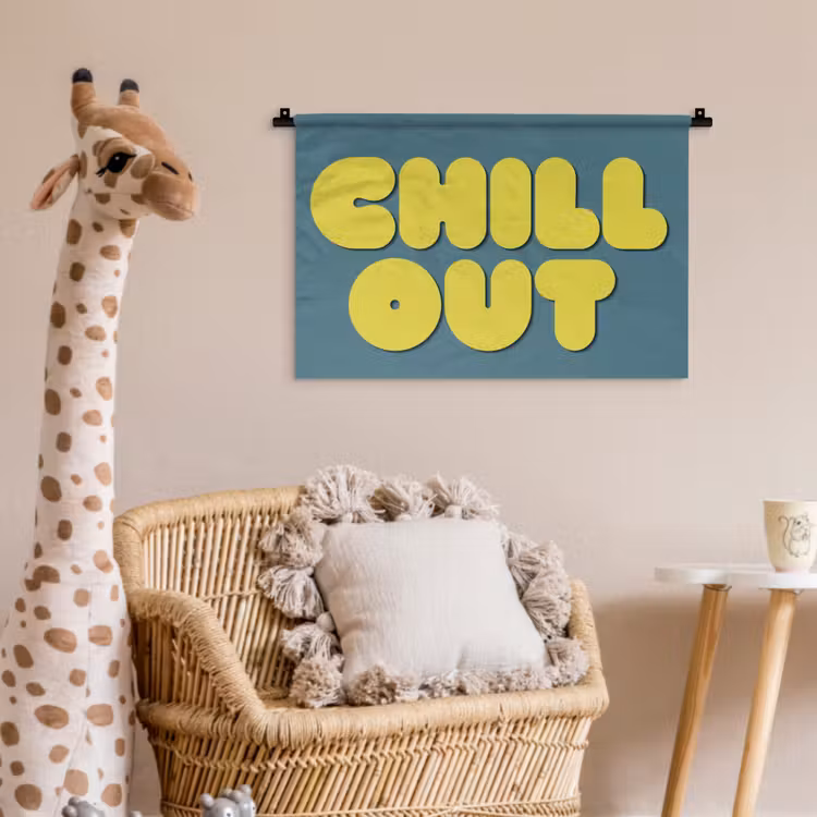 Chill out - Geel - Blauw Wandkleed katoen klein -wsfeer5_kind