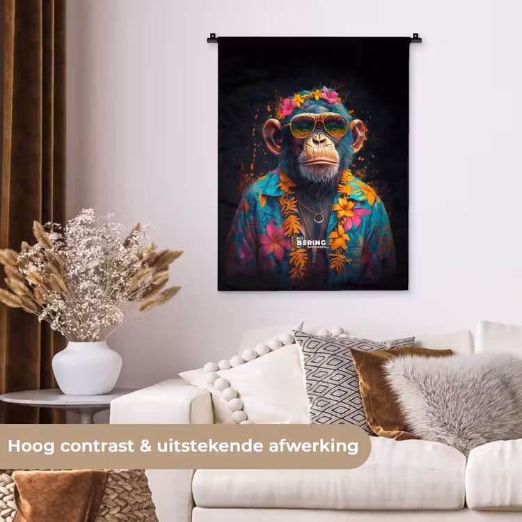 Chimpansee met Hawaii blouse Wandkleed katoen klein -sfeer1