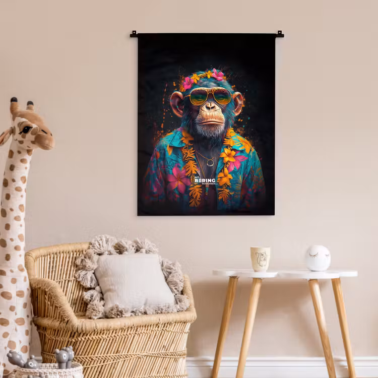Chimpansee met Hawaii blouse Wandkleed katoen klein -wsfeer5_kind