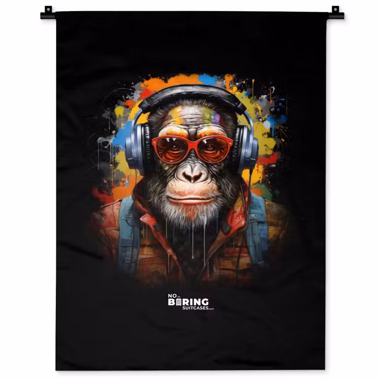 Chimpansee met koptelefoon en graffiti-spray Wandkleed katoen klein -zz3d