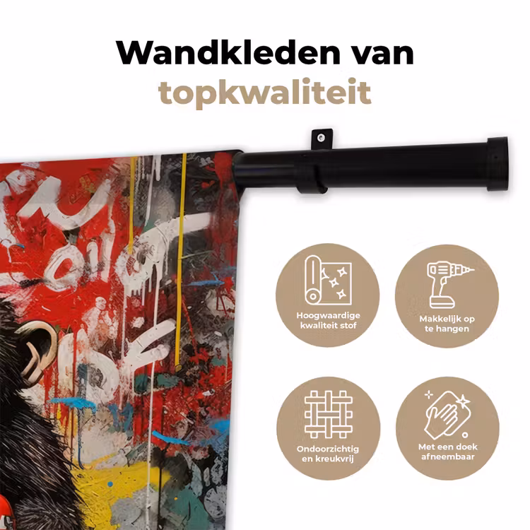 Chimpansee voor graffiti muur Wandkleed katoen klein -sfeer2