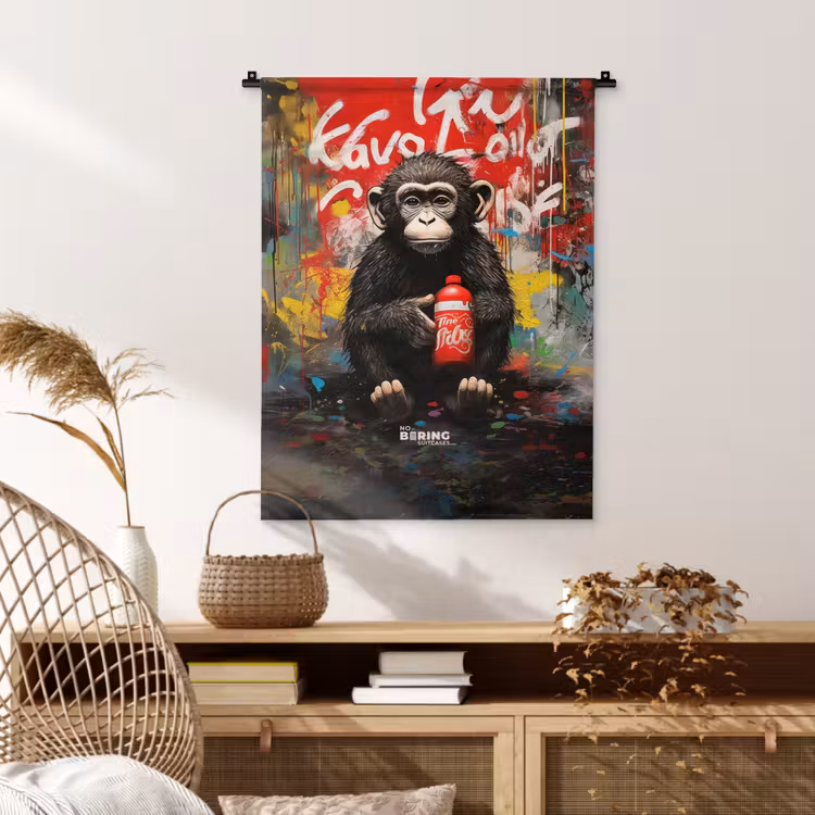 Chimpansee voor graffiti muur Wandkleed katoen klein -sfeer5