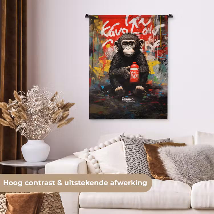 Chimpansee voor graffiti muur Wandkleed katoen klein -sfeer1