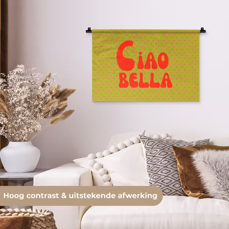 Ciao bella - Rood - Groen - Stippen Wandkleed katoen klein -sfeer1