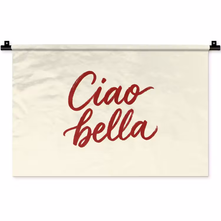 Ciao bella - Rood - Wit - Minimalistisch Wandkleed katoen klein -zz3d