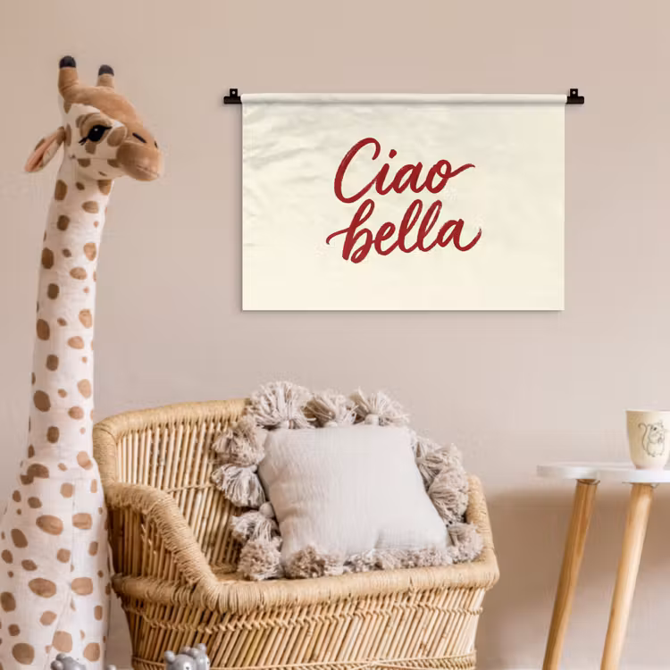 Ciao bella - Rood - Wit - Minimalistisch Wandkleed katoen klein -wsfeer5_kind