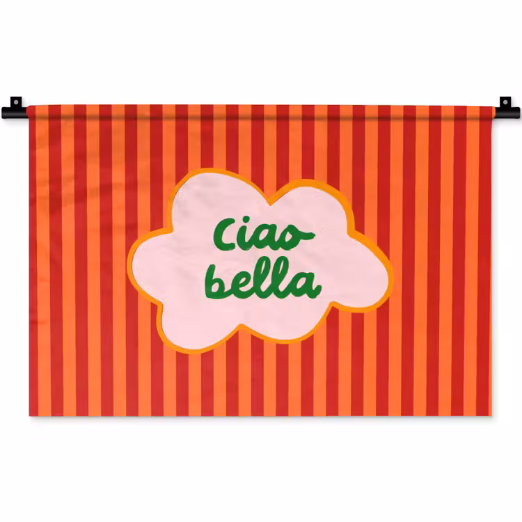 Ciao bella - Tekstwolk - Strepen - Oranje Wandkleed katoen klein -zz3d