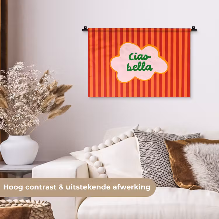 Ciao bella - Tekstwolk - Strepen - Oranje Wandkleed katoen klein -sfeer1