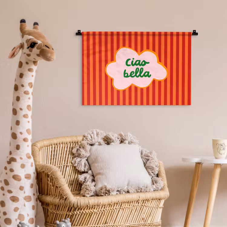 Ciao bella - Tekstwolk - Strepen - Oranje Wandkleed katoen klein -wsfeer5_kind