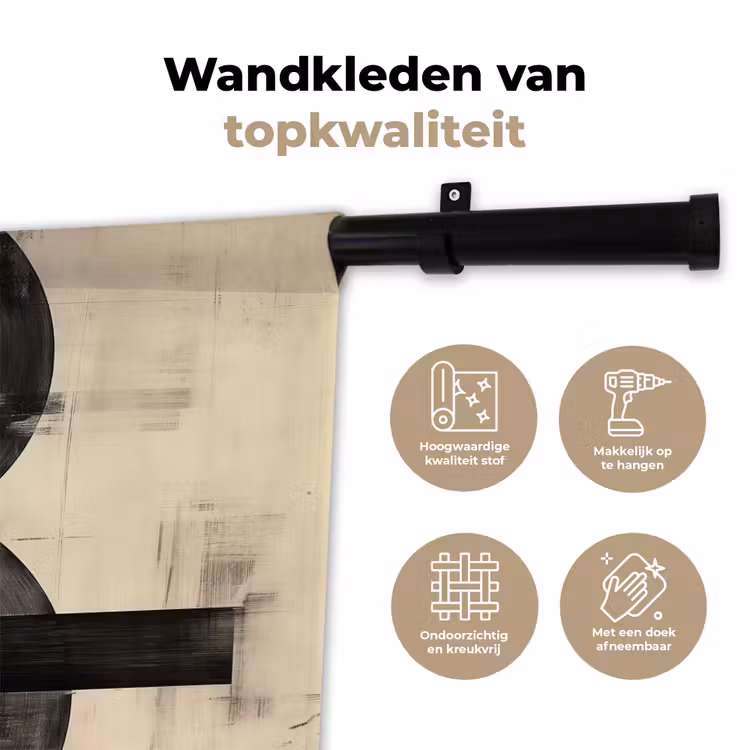 Cirkels - Balken - Zwart - Abstract Wandkleed katoen klein -sfeer2