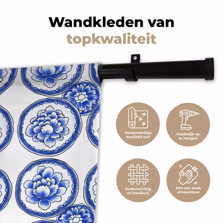Cirkels - Bloemen - Blauw Wandkleed katoen klein 269 -sfeer2