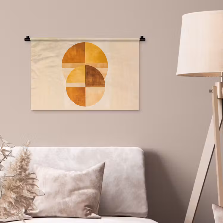 Cirkels - Geel - Minimalistisch Wandkleed katoen klein -sfeer4