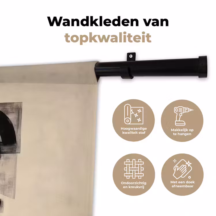 Cirkels - Lijnen - Vormen - Zwart Wandkleed katoen klein -sfeer2