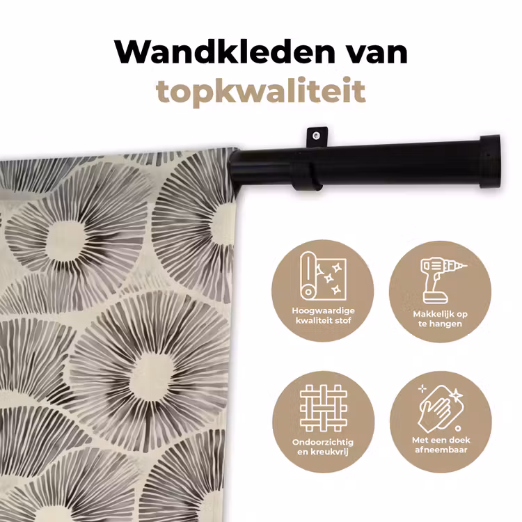 Cirkels - Patroon - Zwart Wandkleed katoen klein 269 -sfeer2