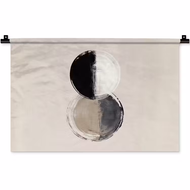 Cirkels - Strepen - Minimalistisch - Zwart Wandkleed katoen klein -zz3d