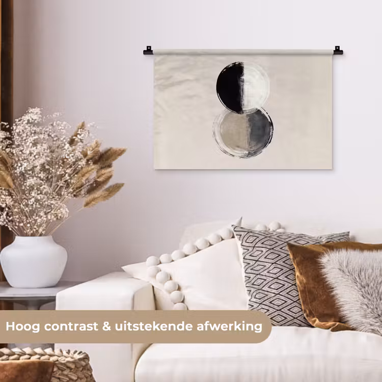 Cirkels - Strepen - Minimalistisch - Zwart Wandkleed katoen klein -sfeer1