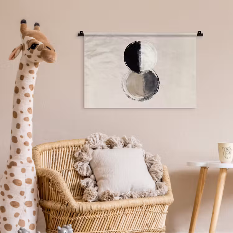 Cirkels - Strepen - Minimalistisch - Zwart Wandkleed katoen klein -wsfeer5_kind