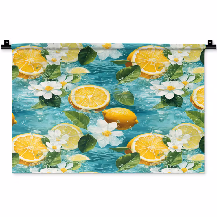 Citroen - Bloemen - Bruisend - Water Wandkleed katoen klein 269 -zz3d