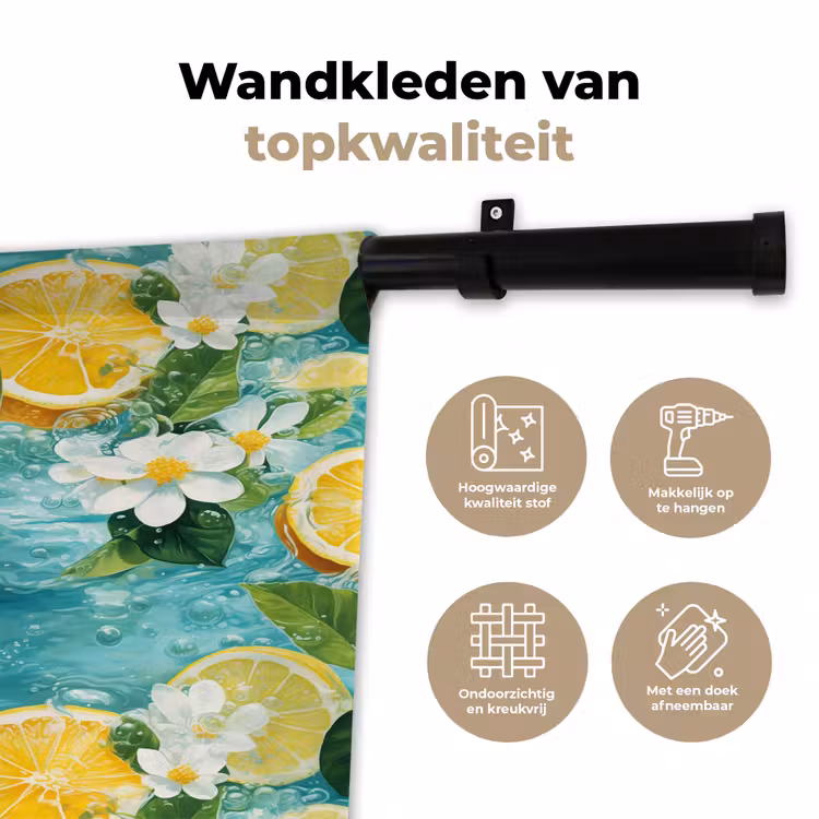 Citroen - Bloemen - Bruisend - Water Wandkleed katoen klein 269 -sfeer2