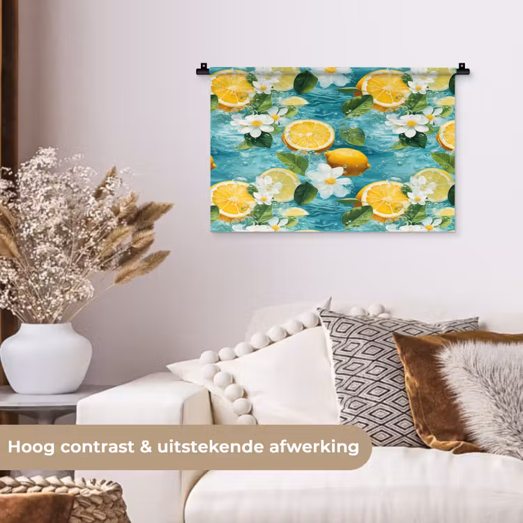 Citroen - Bloemen - Bruisend - Water Wandkleed katoen klein 269 -sfeer1