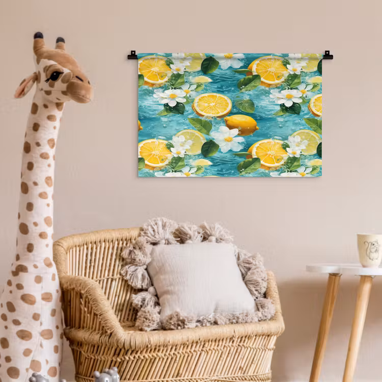 Citroen - Bloemen - Bruisend - Water Wandkleed katoen klein 269 -wsfeer5_kind