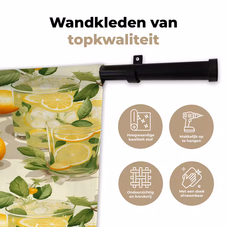 Citroen - Drankje - Glas - Munt Wandkleed katoen klein 269 -sfeer2